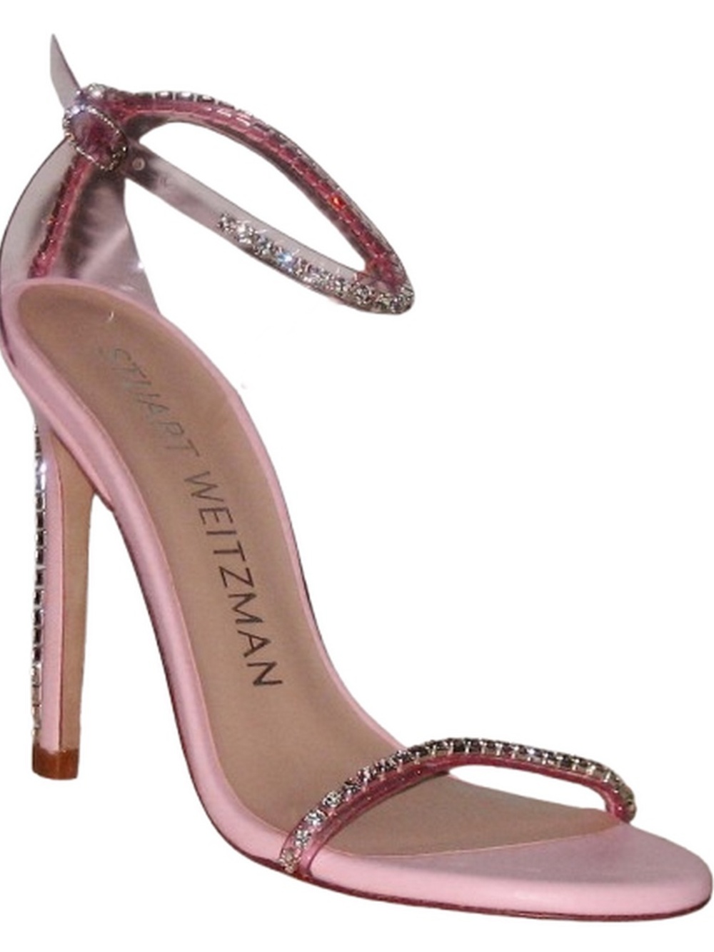 STUART WEITZMAN PINK NUDISTGLAM 110 CRYSTAL PVC & LEATHER HIGH HEEL SANDALS